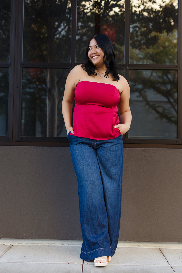 The Georgia Dark Wash Clean Soft High Rise Super Wide Leg by Hidden