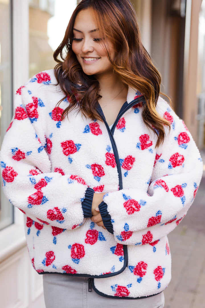 The Rosie Posie Oversized Fleece Zip Up Jacket