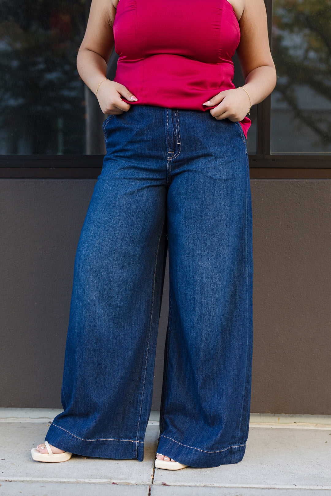 The Georgia Dark Wash Clean Soft High Rise Super Wide Leg by Hidden