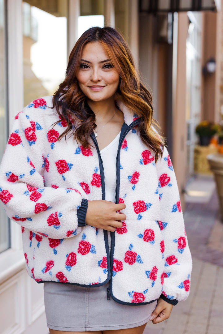 The Rosie Posie Oversized Fleece Zip Up Jacket