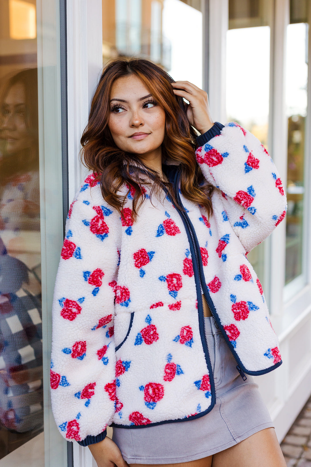 The Rosie Posie Oversized Fleece Zip Up Jacket