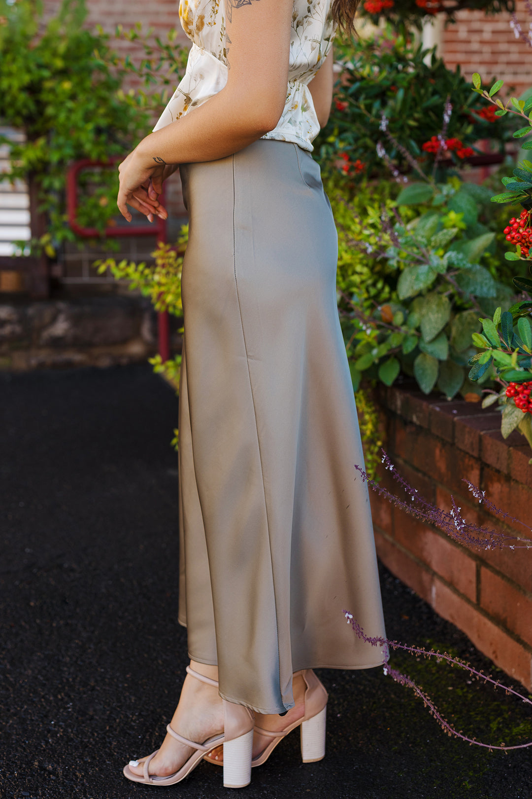 The Ella Moss Satin Midi Skirt
