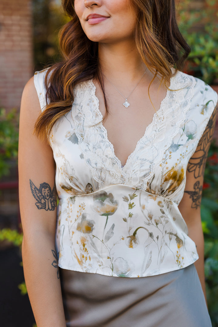 The Sweetest Romance Satin Floral Top
