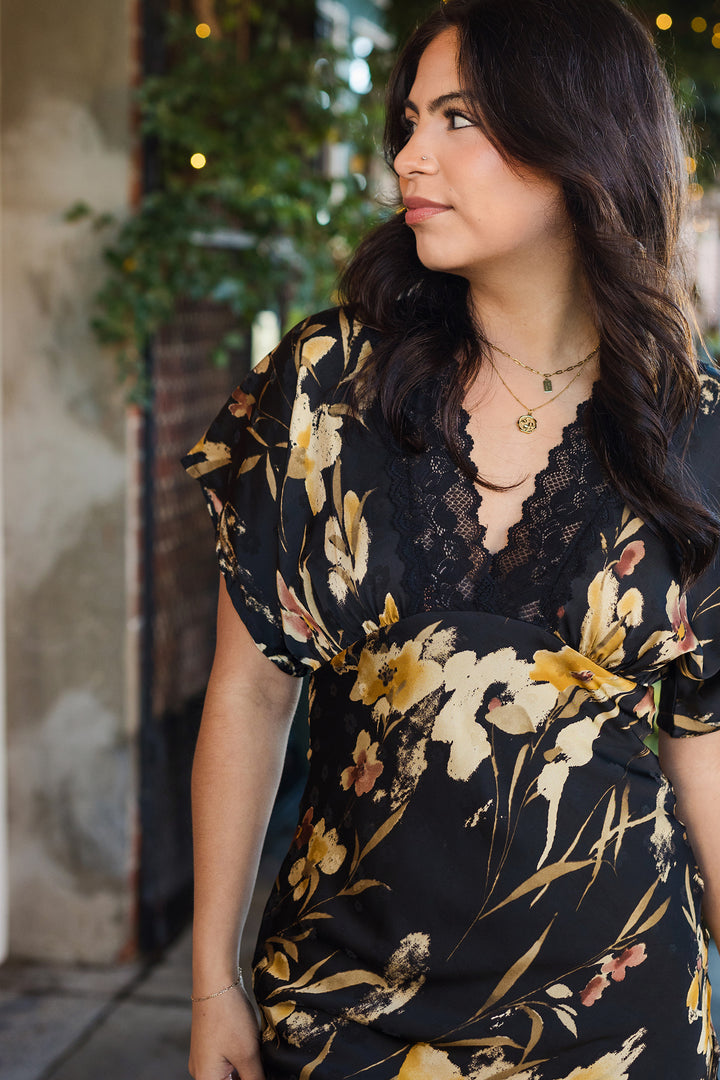 The Mayson Black Floral Satin Maxi Dress