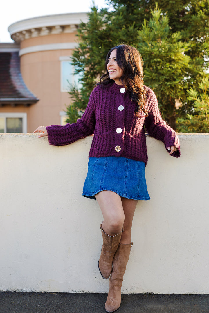 The Fall Aesthetic Chunky Knit Gold Button Cardigan