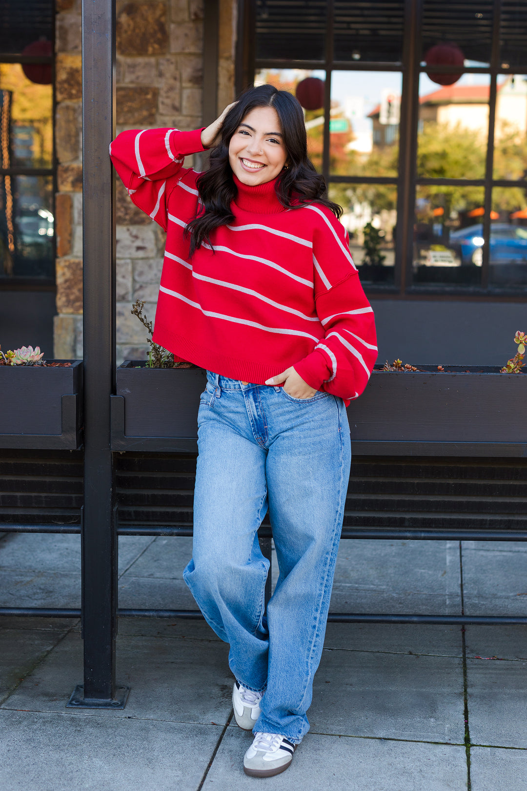The Crimson Striped Turtleneck Sweater