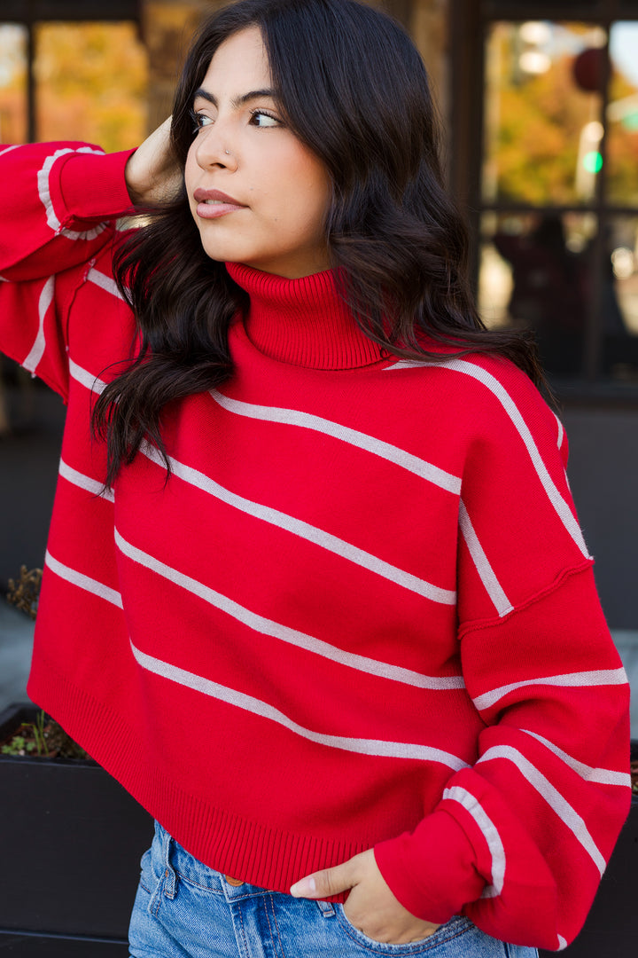 The Crimson Striped Turtleneck Sweater