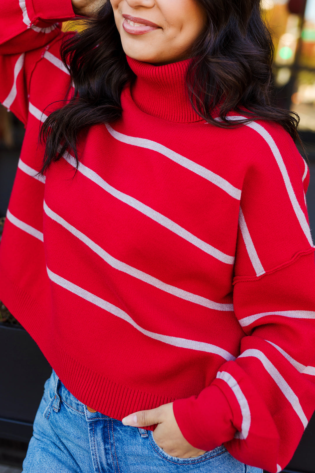 The Crimson Striped Turtleneck Sweater
