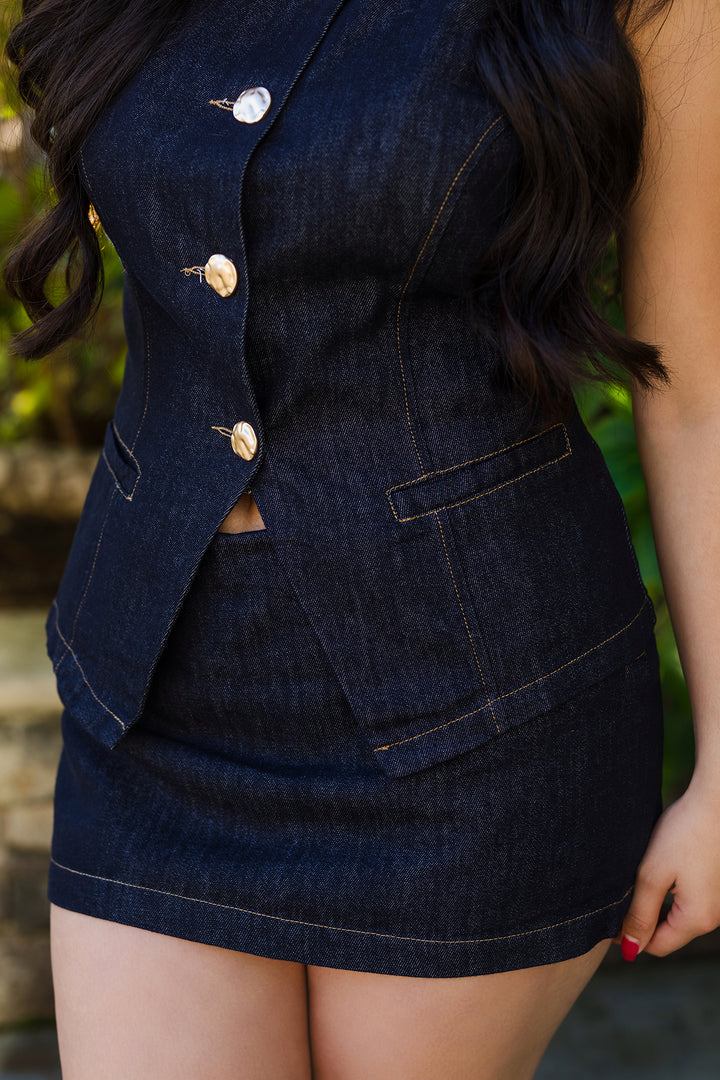 The City Limits Dark Denim Mini Skorts