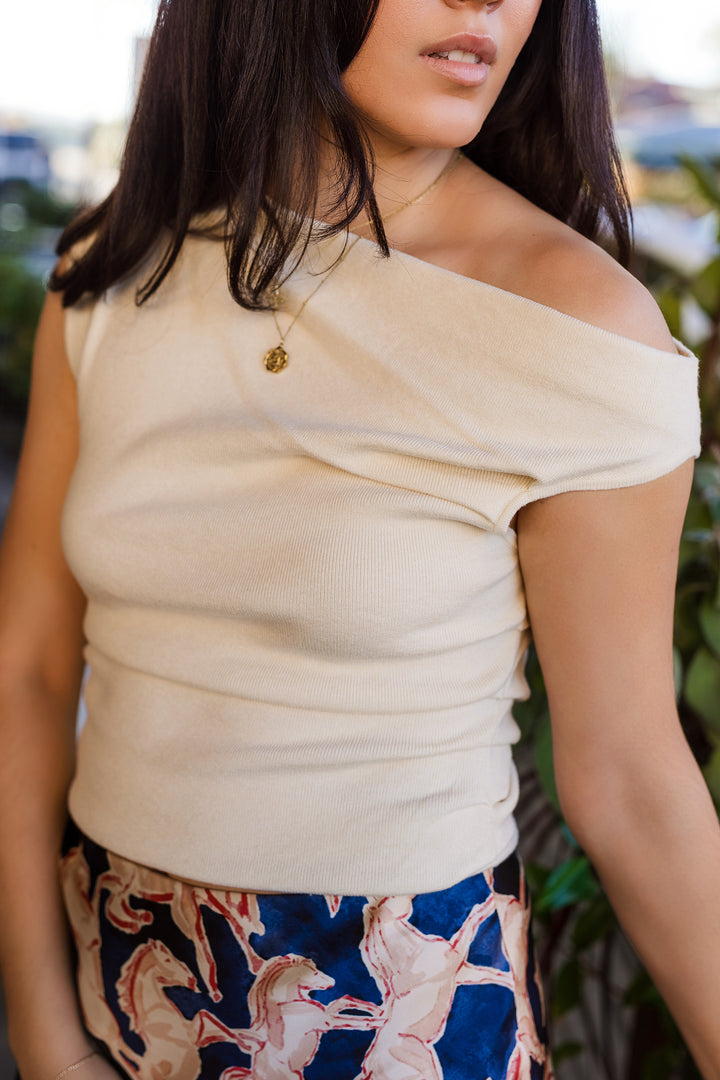 The Forever Young Asymmetrical Neck Sweater Top