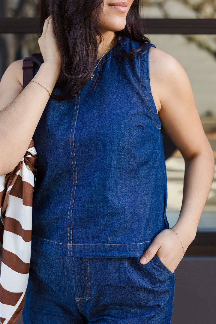 The Power Move Denim Button Back Top