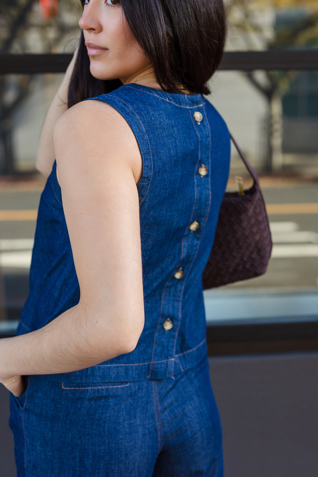 The Power Move Denim Button Back Top