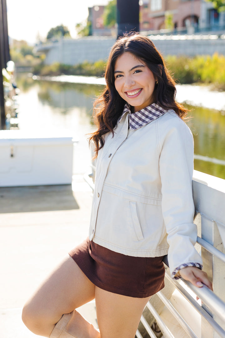 The Perfectly Gingham Cream Barn Jacket