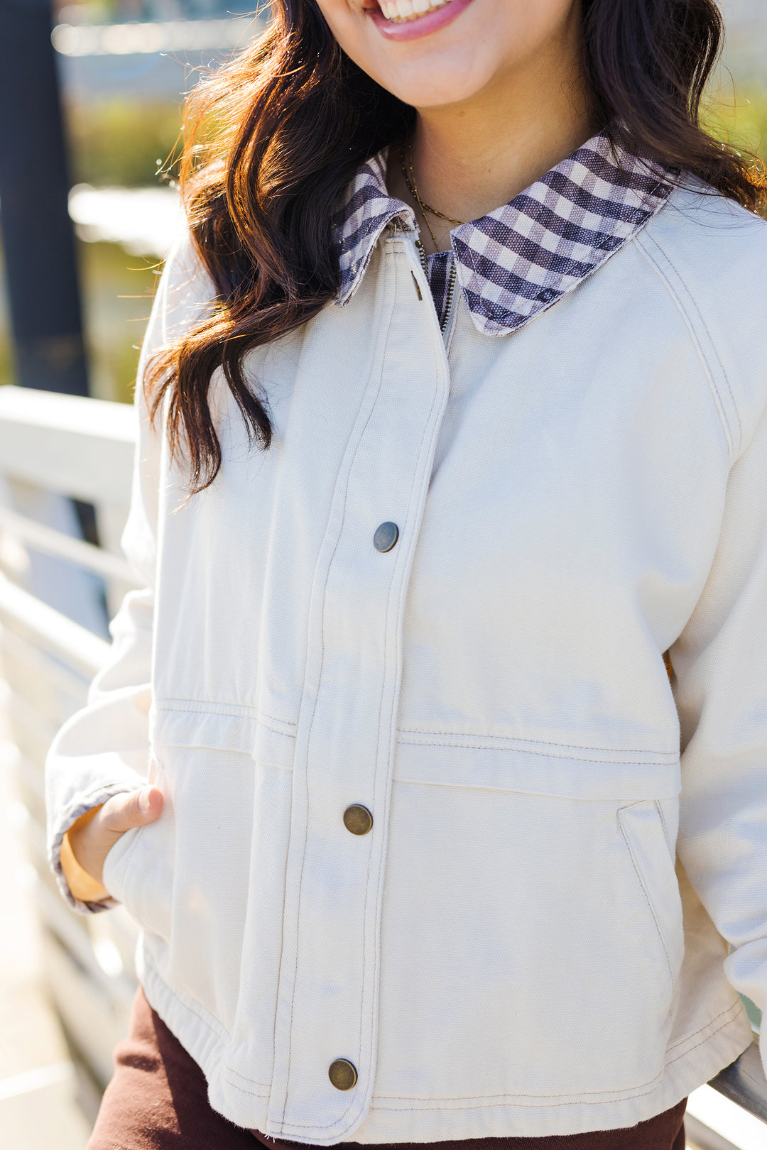 The Perfectly Gingham Cream Barn Jacket