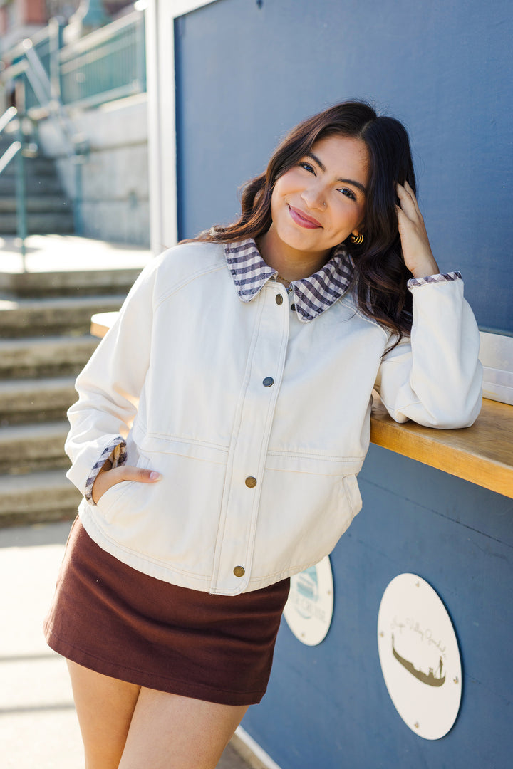 The Perfectly Gingham Cream Barn Jacket
