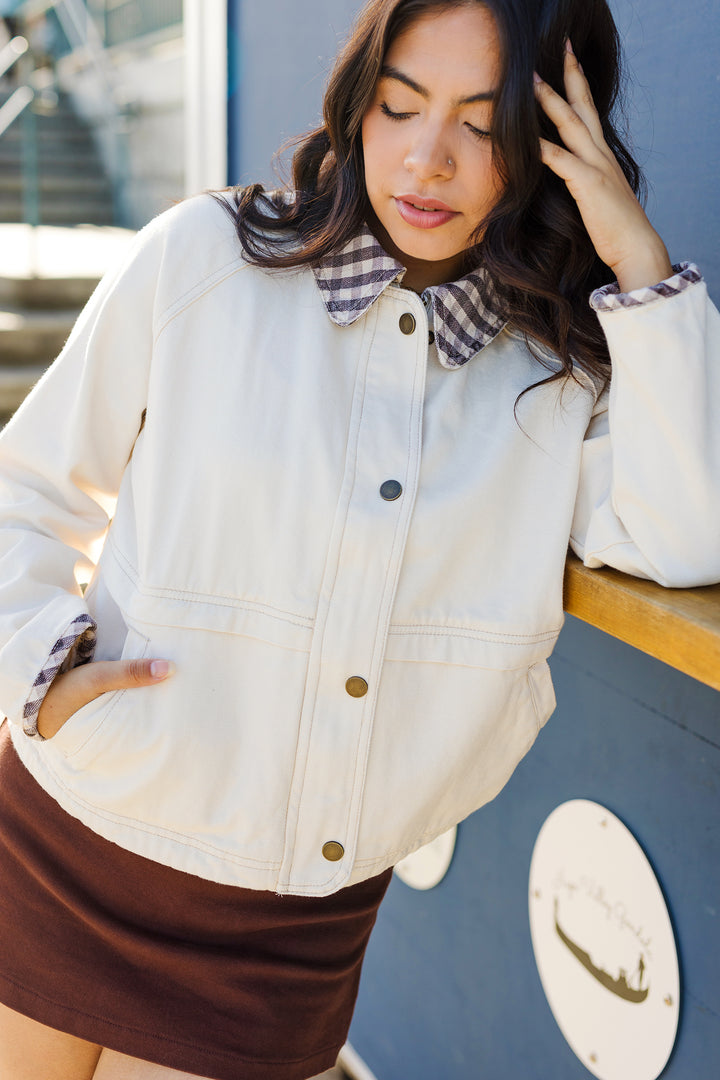 The Perfectly Gingham Cream Barn Jacket