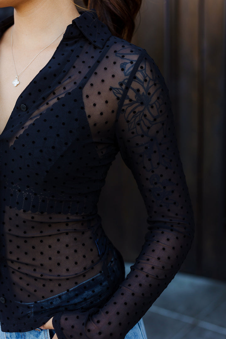 The Midnight Dot Mesh Long Sleeve Top
