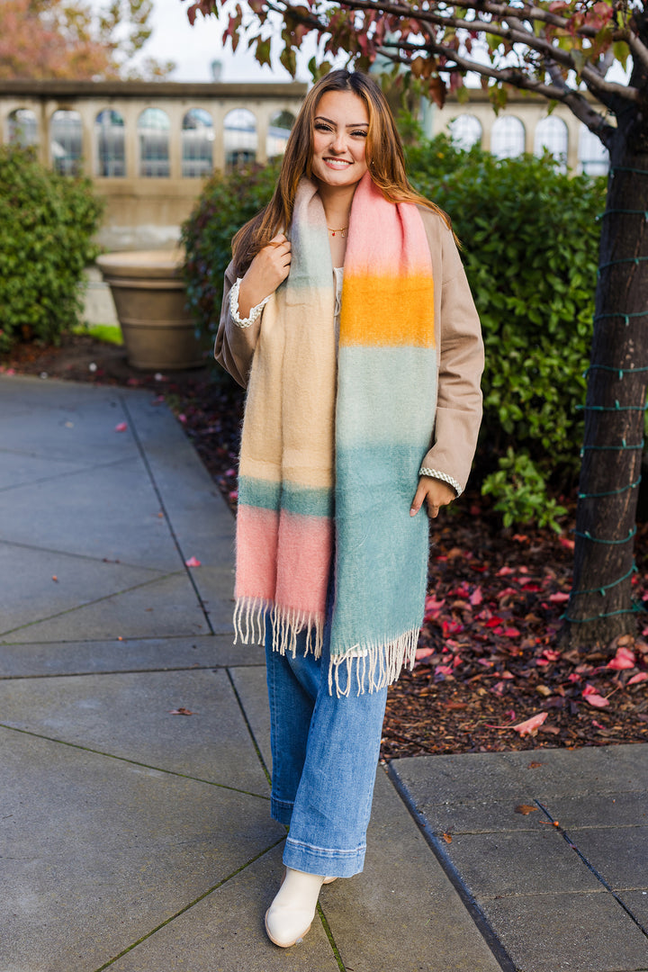 Color Block Faux Mohair Scarf