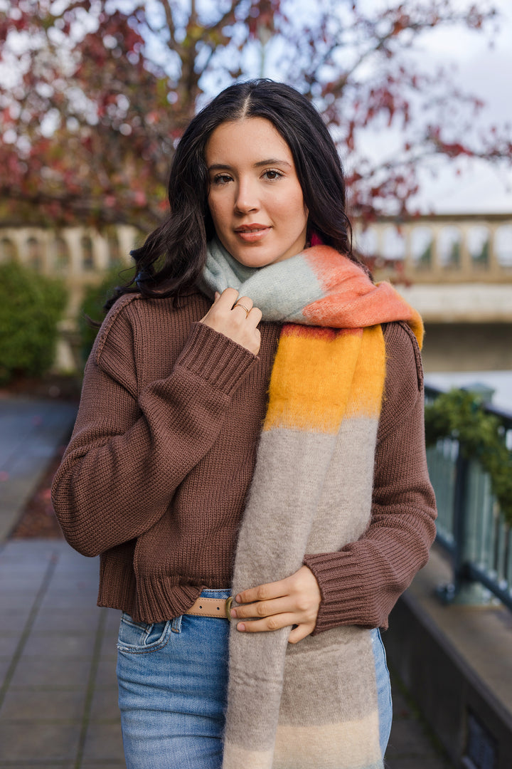 Color Block Faux Mohair Scarf