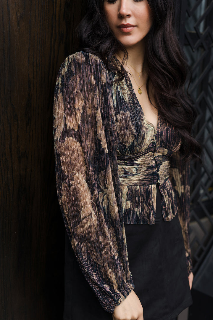 The Grains Of Time Plunging Raw Hem Blouse