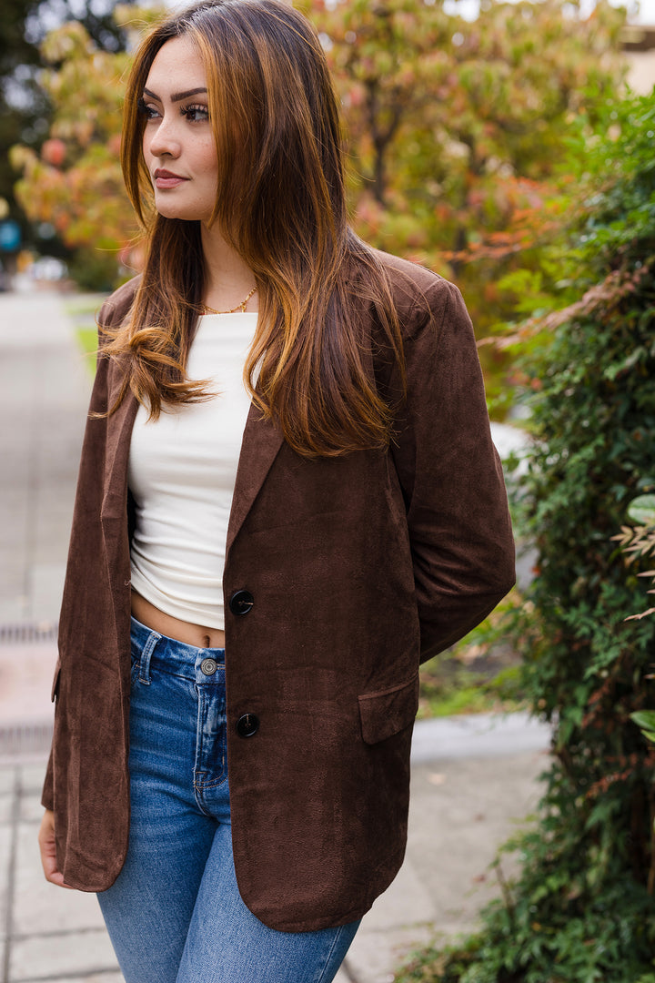 The DTLA Chocolate Brown Faux Suede Blazer