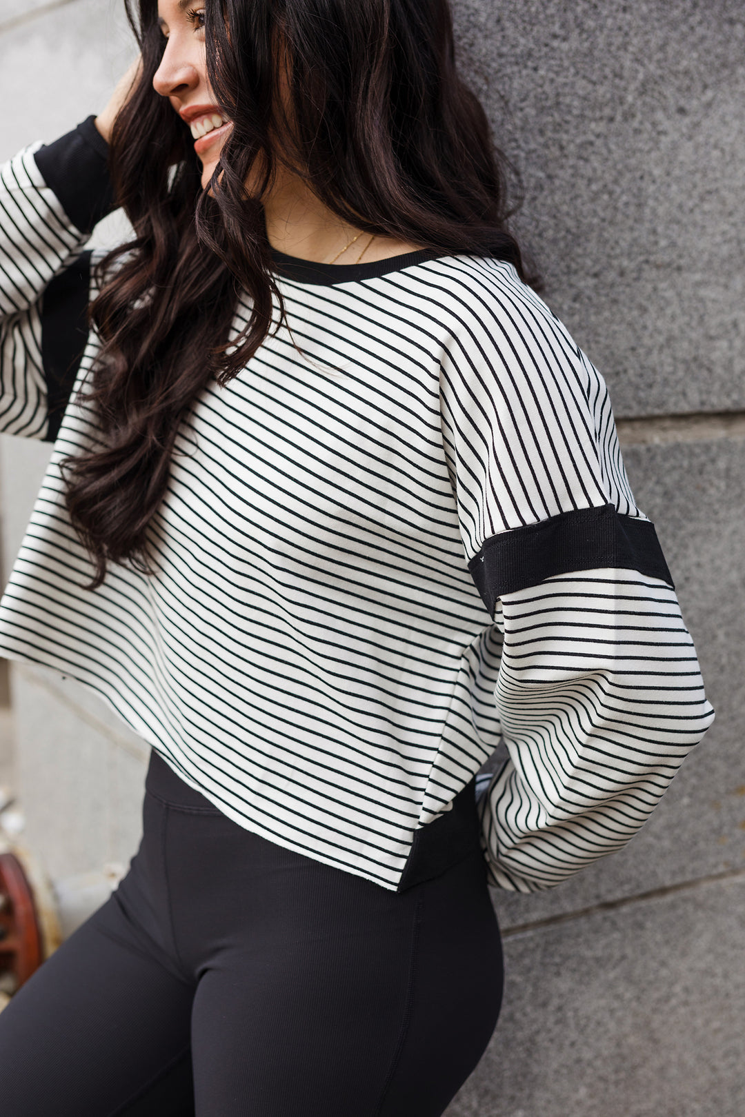 The Stacy's Mom White & Black Stripe Open Back Sweatshirt