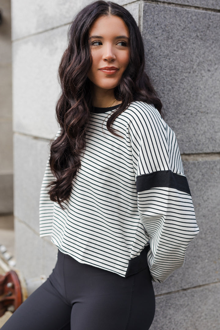 The Stacy's Mom White & Black Stripe Open Back Sweatshirt