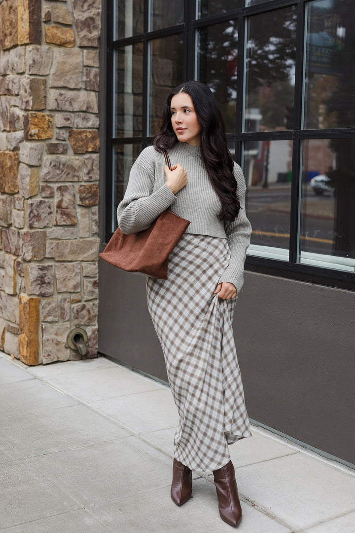 The Jolie Chocolate Suede-Like Leather Tote W/Cosmetic Pouch
