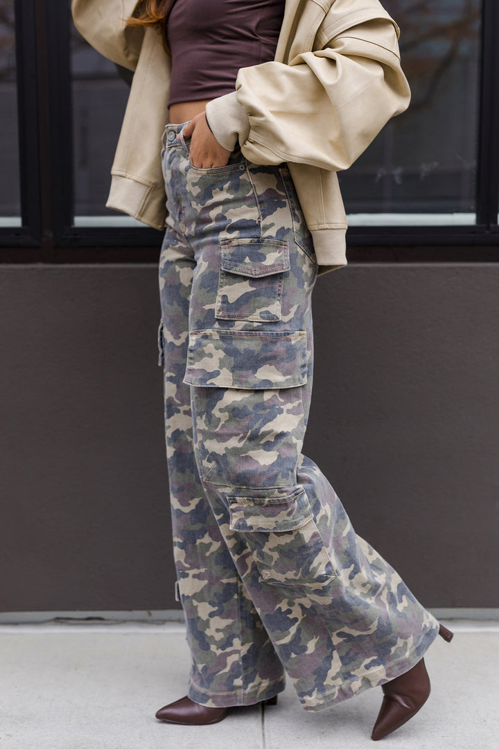 The Attention Grabber Camo Wide Leg Jeans by Hidden
