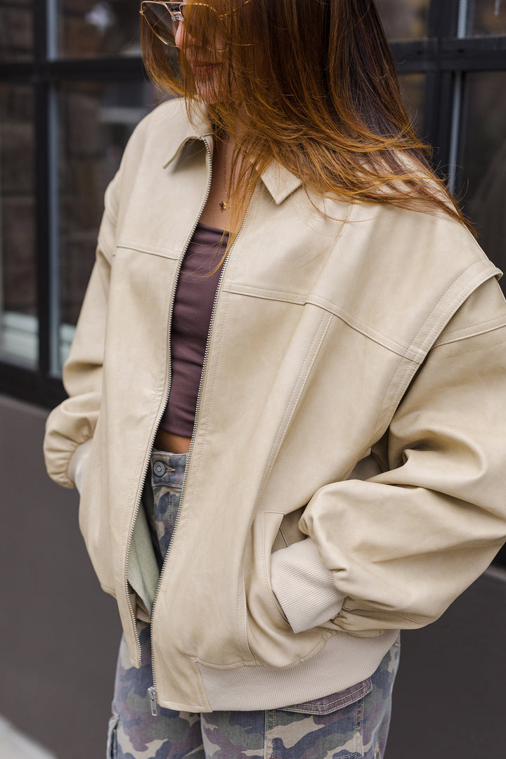 The Already There Faux Leather Bomber Jacket