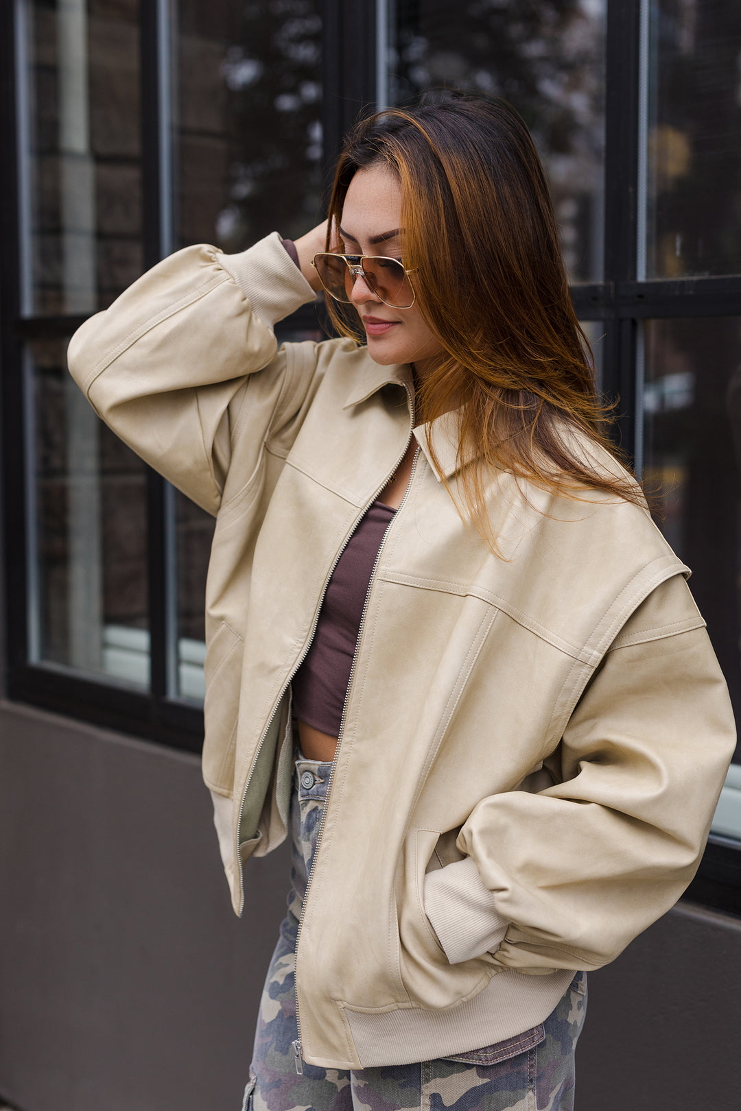 The Already There Faux Leather Bomber Jacket