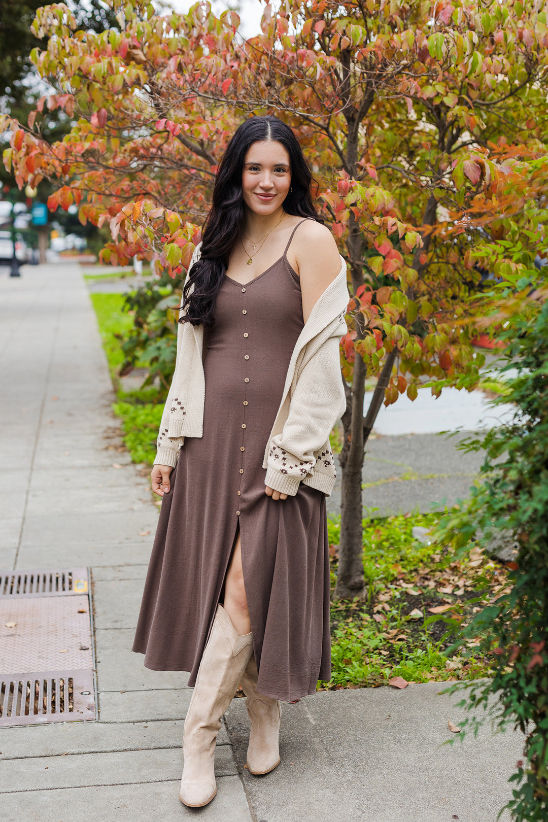 The Choco Latte Button Front Maxi Dress