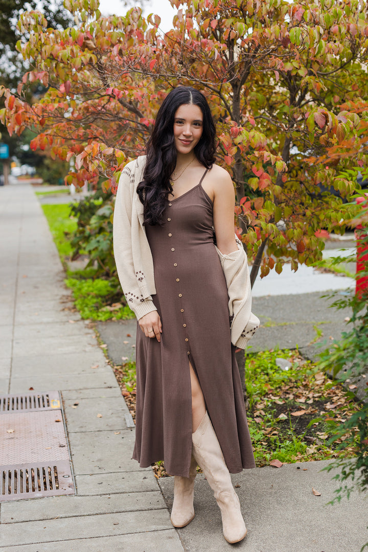 The Choco Latte Button Front Maxi Dress