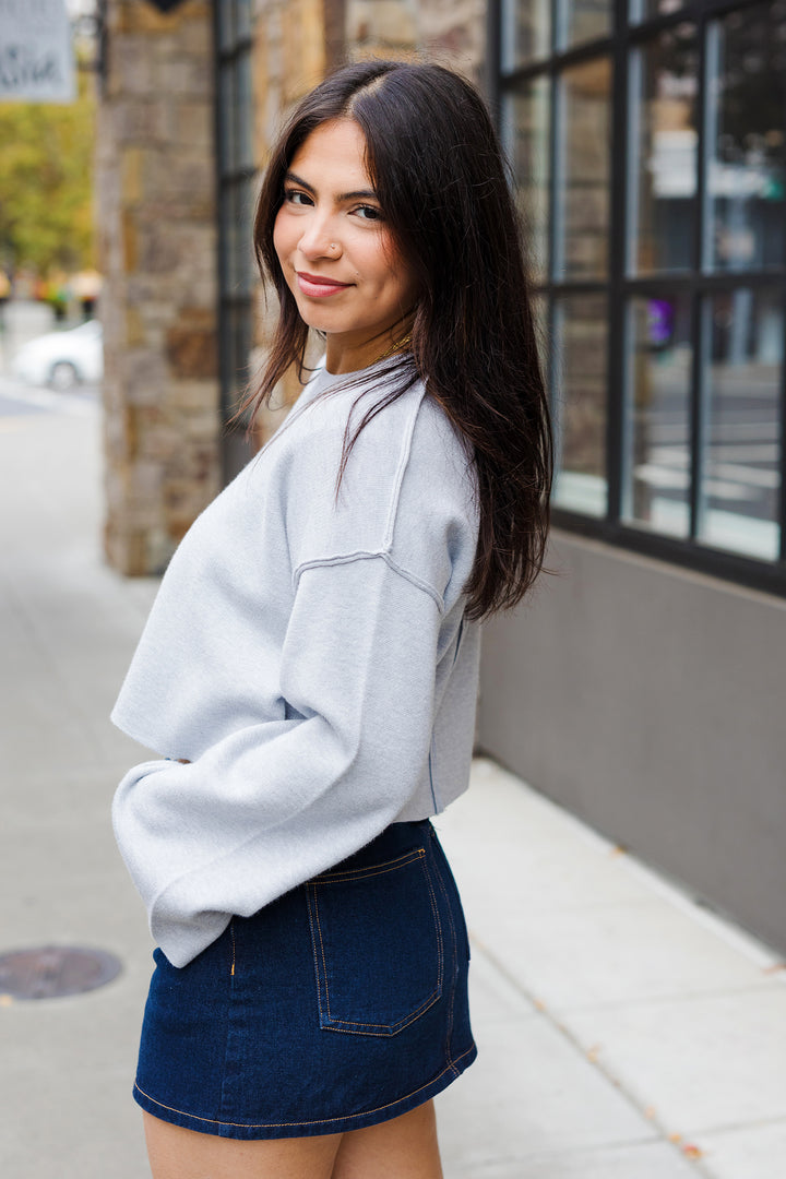The Gray Area Cropped Long Sleeve Sweater