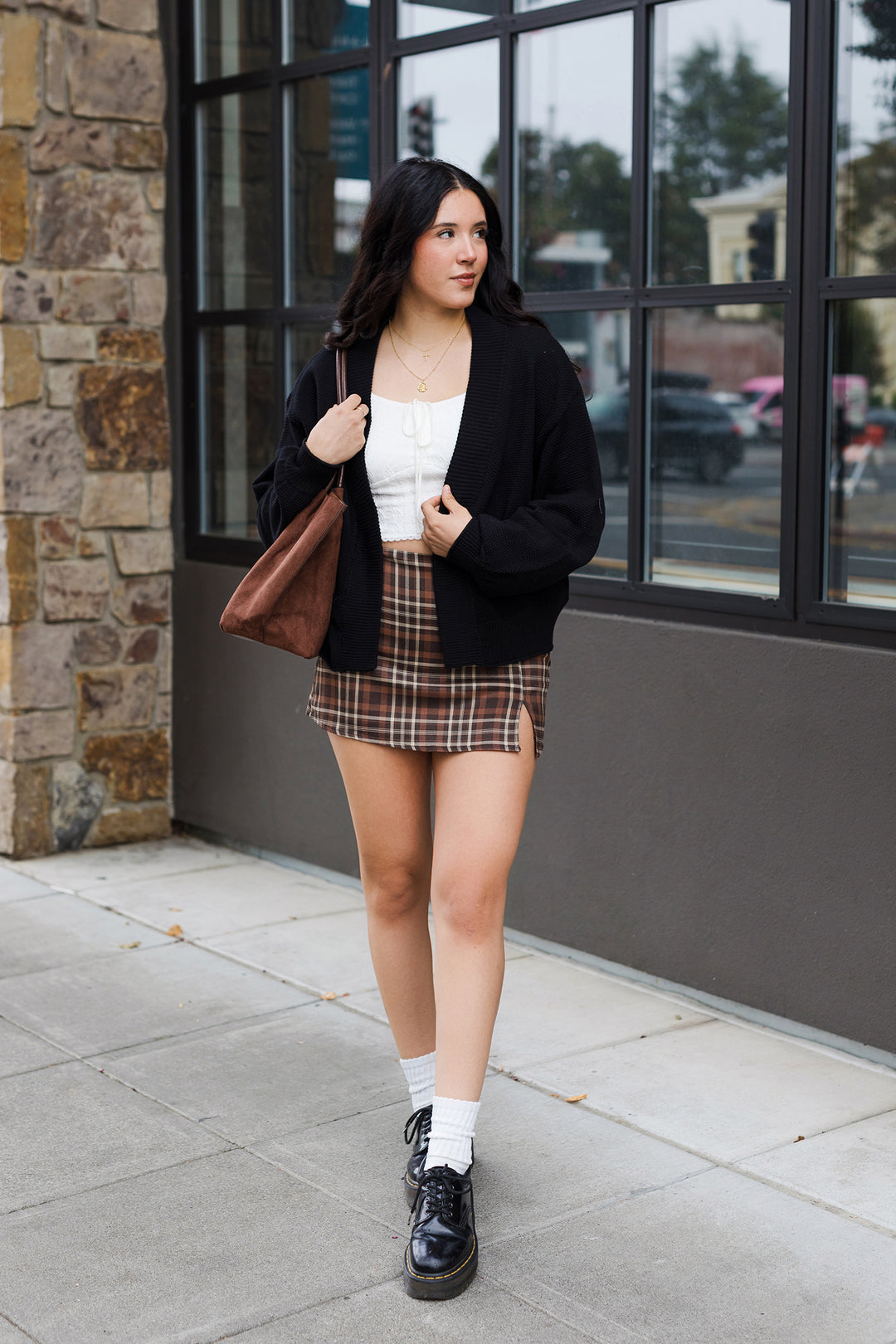 The Pretty In Plaid Brown Mini Skort