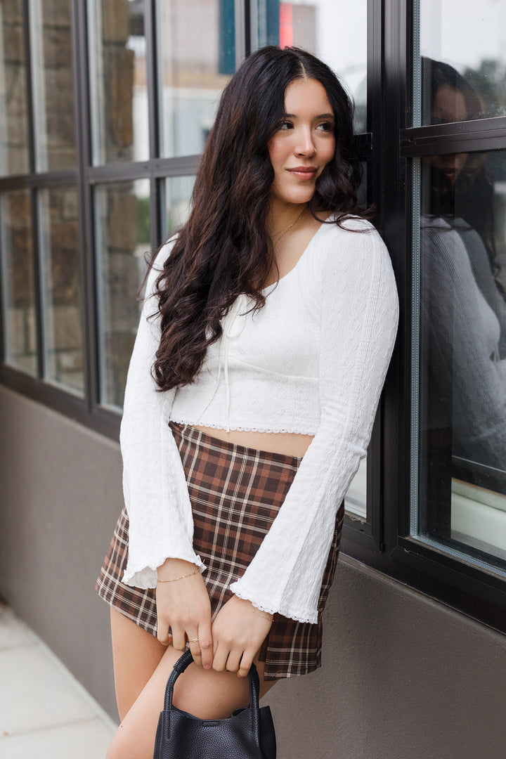 The Falling into Lace Cropped Long Sleeve Top