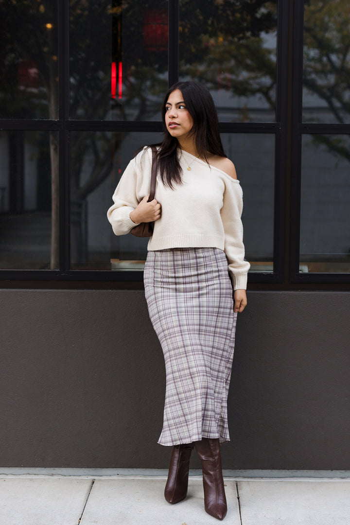 The Paxton Beige Plaid Maxi Skirt