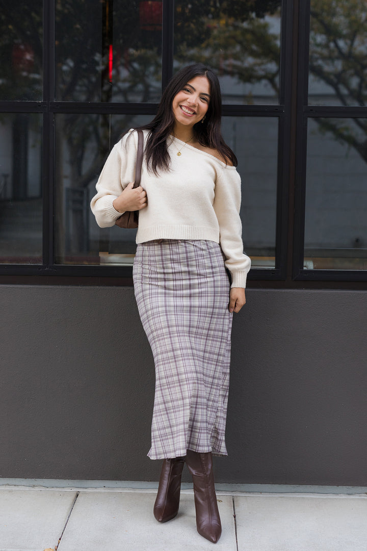 The Paxton Beige Plaid Maxi Skirt