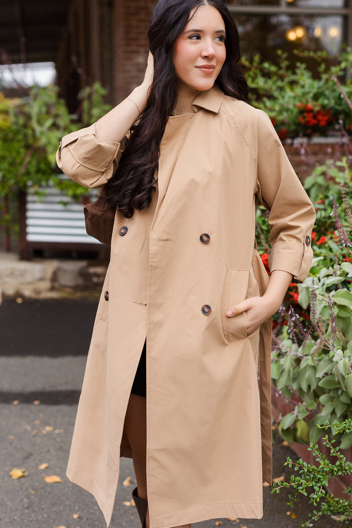 The Jackie Khaki Long Trench Coat