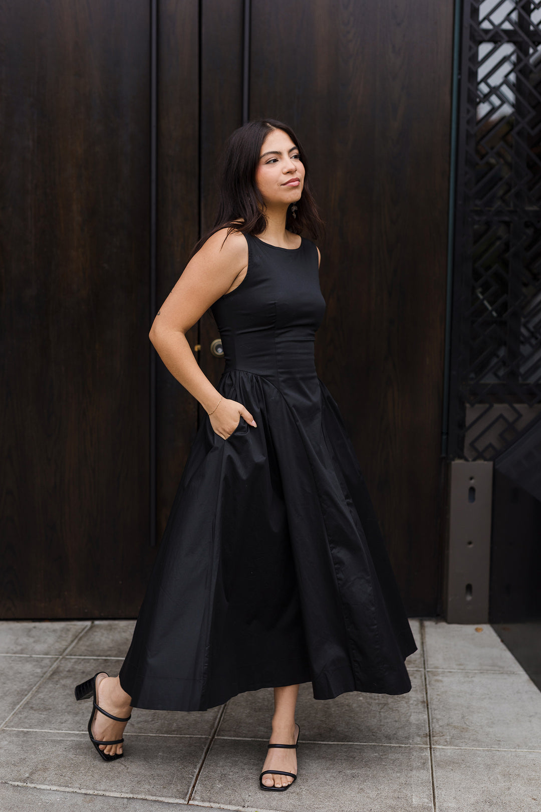 The Simply Stated Black Flare Midi Dress