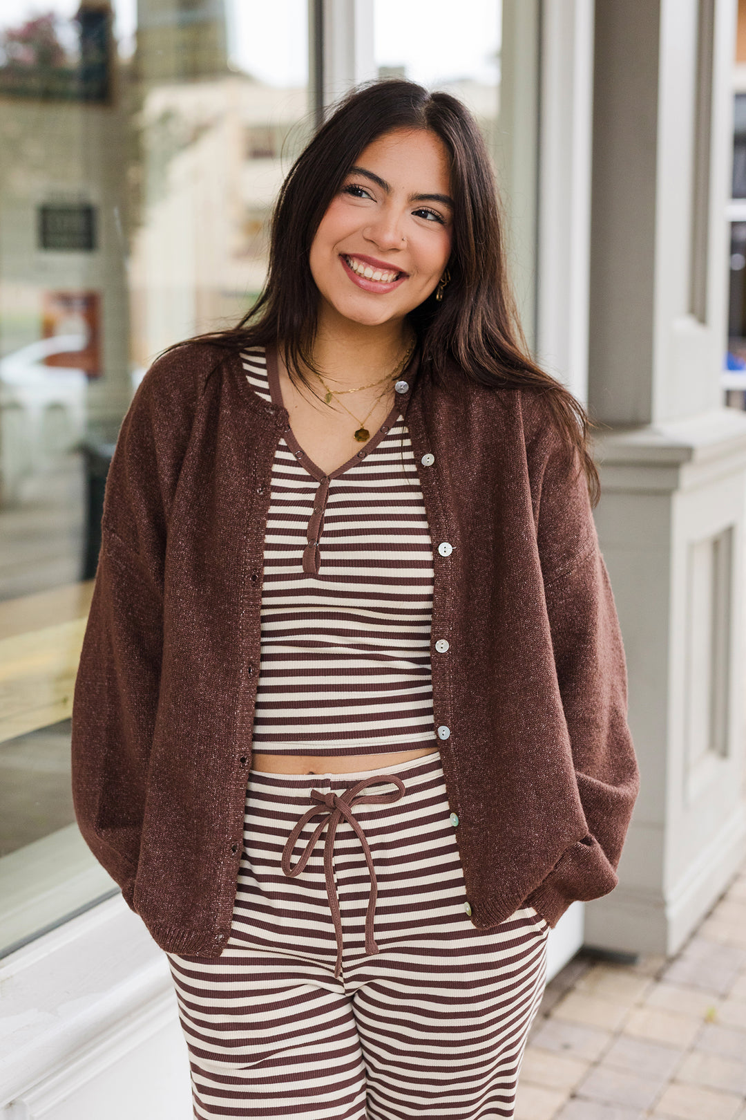 The Staying Home Striped Snap Button Tee