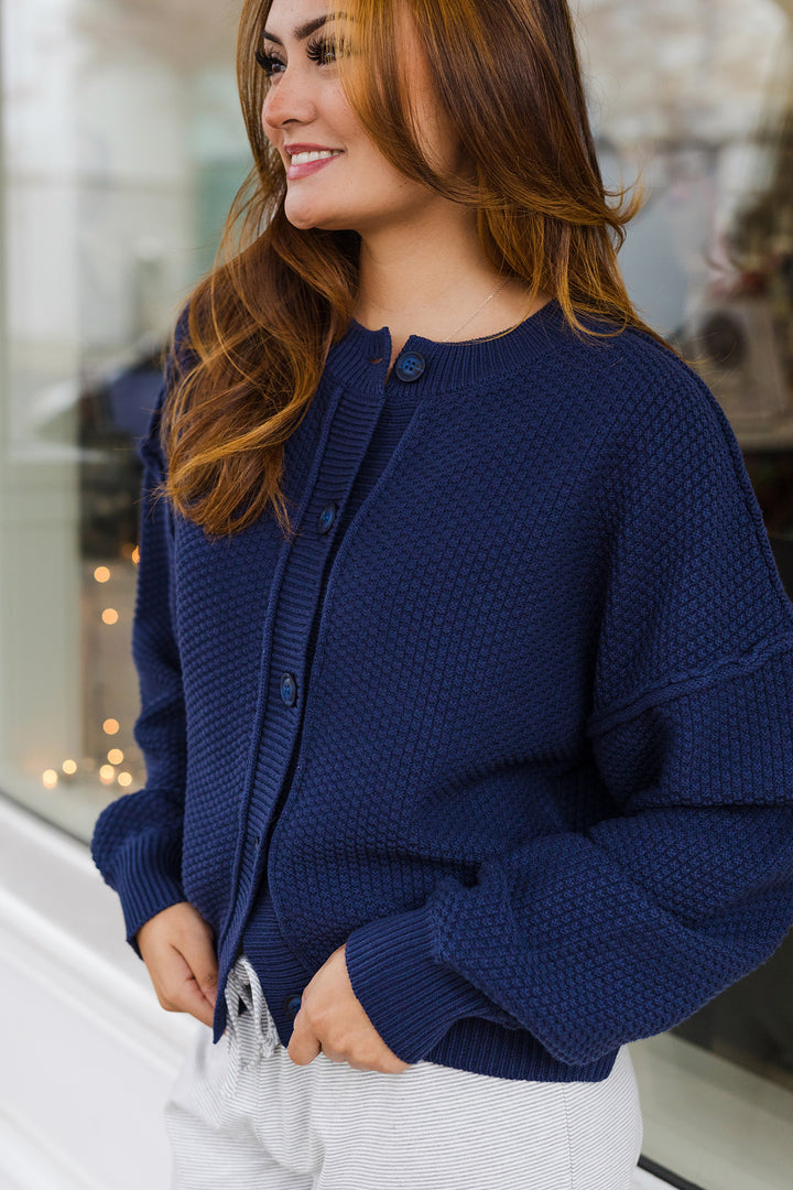 The Sweater Weather Navy Waffle Cardigan