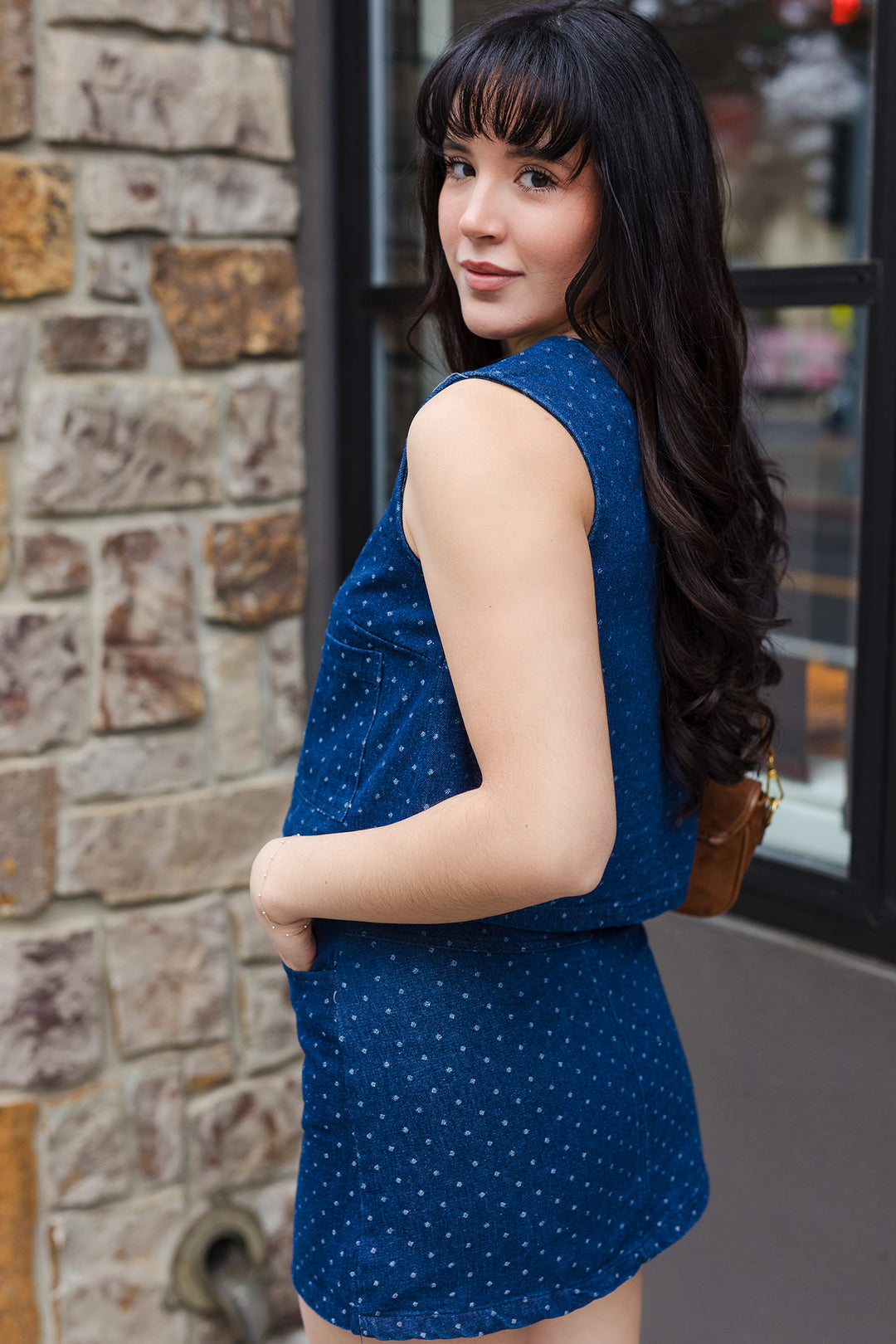 The Frankie Polka Dot Denim Mini Skirt Large / Medium Wash The Frankie Polka Dot Denim Mini Skirt Large / Medium Wash
