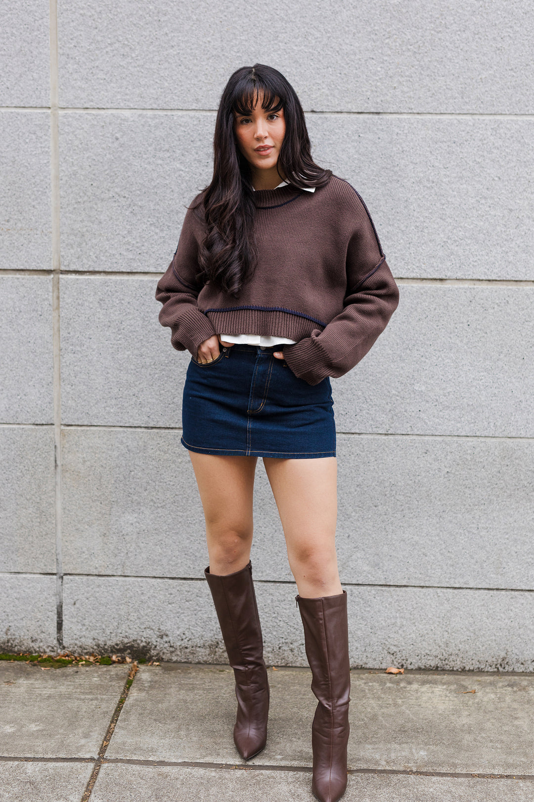 The Cocoa With Cream Contrast Knit Sweater
