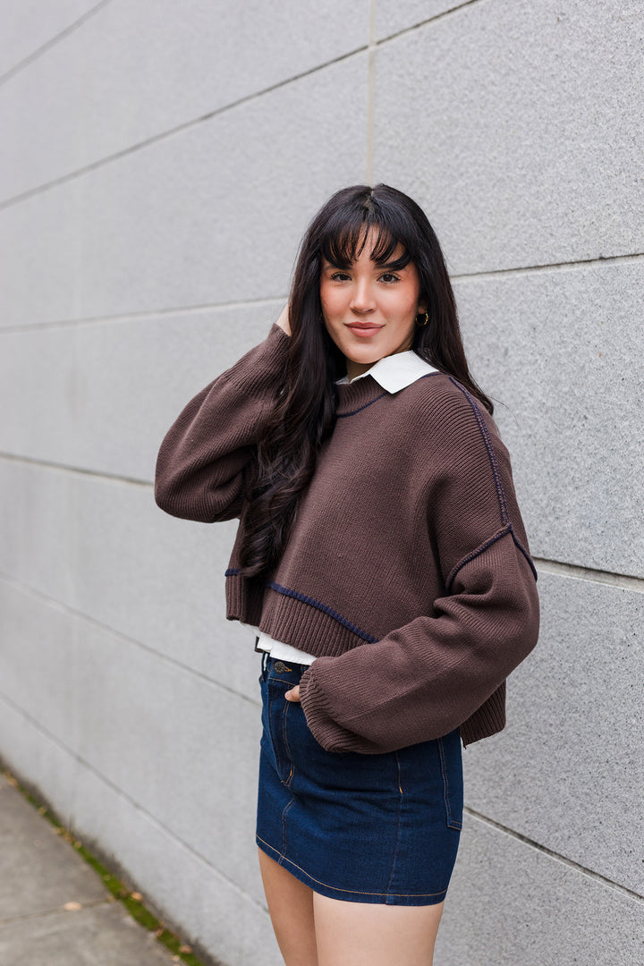 The Cocoa With Cream Contrast Knit Sweater