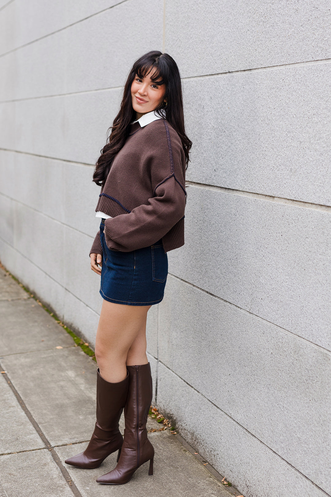 The Cocoa With Cream Contrast Knit Sweater