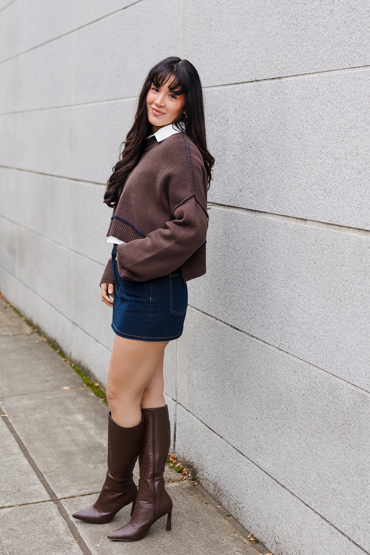 The Cocoa With Cream Contrast Knit Sweater