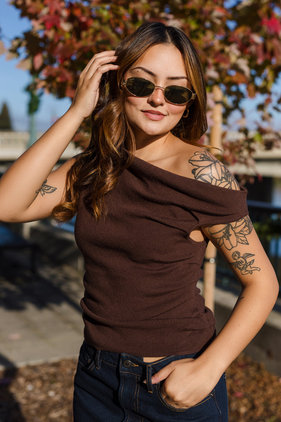 The Forever Young Asymmetrical Neck Sweater Top