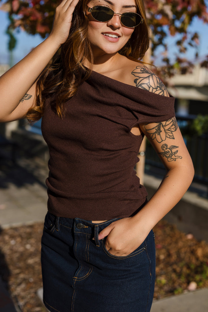 The Forever Young Asymmetrical Neck Sweater Top