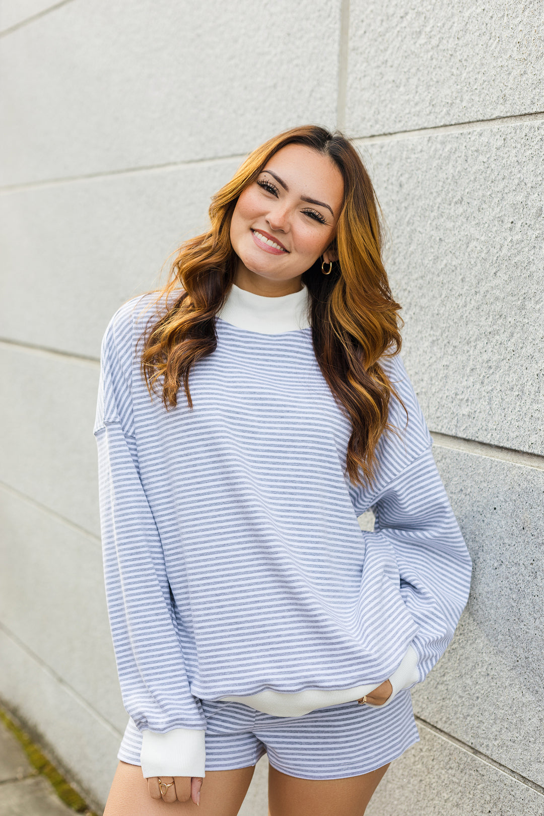 The Love At First Stripe Mock Neck Sweatshirt